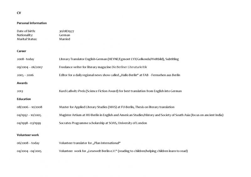 CV, Career and education